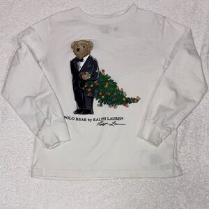 Ralph Lauren Christmas tree polo bear White Long Sleeve Tee size 6 unisex